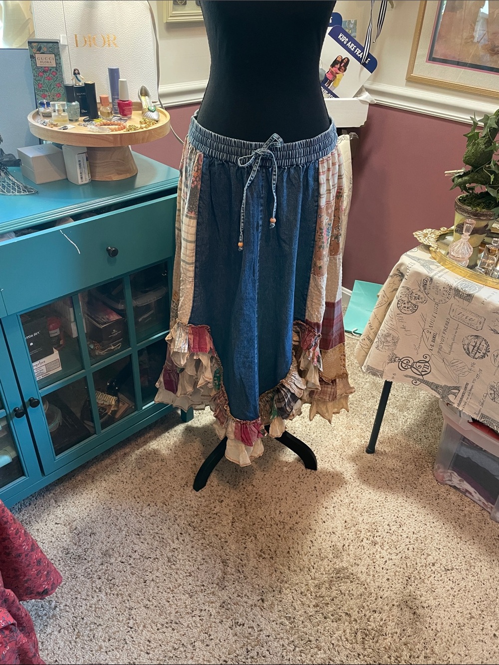 Boho Patchwork Midi Skirt with Denim Panels Young Threads